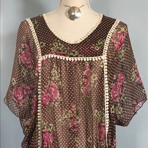 Sheer blouse pink brown white